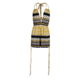 Max Vintage Boho Printed One Piece Swimsuit Swimwear Monokini Bikini Yellow M