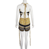 Max Vintage Boho Printed One Piece Swimsuit Swimwear Monokini Bikini Yellow M