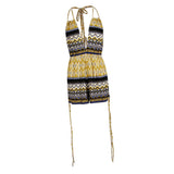 Max Vintage Boho Printed One Piece Swimsuit Swimwear Monokini Bikini Yellow M