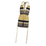Max Vintage Boho Printed One Piece Swimsuit Swimwear Monokini Bikini Yellow M