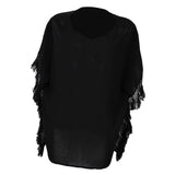 Women Beach Swimwear Bikini Cover Up Wrap Tassels Beachwear Dress M Black