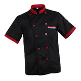 Adult Chef Jacket Stripe Short Sleeve Hotel Kitchen Chefwear Coat M Black