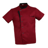 Unisex Chef Jacket Coat Short Sleeves Shirt Hotel Kitchen Uniform Red M