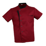 Unisex Chef Jacket Coat Short Sleeves Shirt Hotel Kitchen Uniform Red 3XL
