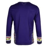 Men's Long Sleeve Ethnic Style Floral Print Cotton Fit T-Shirt Navy Blue M