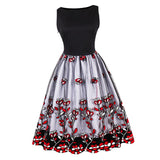 Vintage 50s Floral Swing Dress Sleeveless Cocktail Tea Dress Black Red S