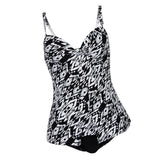 Max Women Two Piece Tankini Top Briefs Bottom Swimsuit Beachwear L White print