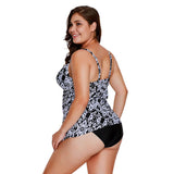 Max Women Two Piece Tankini Top Briefs Bottom Swimsuit Beachwear L White print