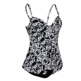 Max Women Two Piece Tankini Top Briefs Bottom Swimsuit Beachwear L White print