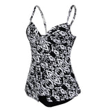 Max Women Two Piece Tankini Top Briefs Bottom Swimsuit Beachwear L White print