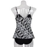 Max Women Two Piece Tankini Top Briefs Bottom Swimsuit Beachwear L White print