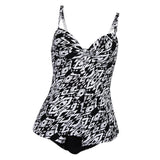 Max Women Two Piece Tankini Top Briefs Bottom Swimsuit Beachwear M White print