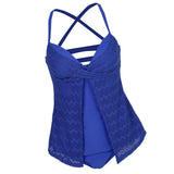Max Women Two Piece Tankini Top Briefs Bottom Swimsuit Beachwear XL Blue lace
