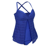 Max Women Two Piece Tankini Top Briefs Bottom Swimsuit Beachwear XL Blue lace