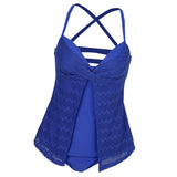 Max Women Two Piece Tankini Top Briefs Bottom Swimsuit Beachwear M Blue lace