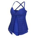 Max Women Two Piece Tankini Top Briefs Bottom Swimsuit Beachwear M Blue lace