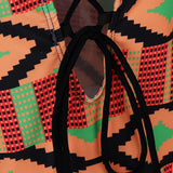 Max Vintage Geometric Prints One Piece Swimsuit Lace Up V Neck Swimwear 3XL