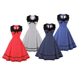 Max Vintage Polka Dots Swing Dress 50s Rockabilly Cocktail Dress White L
