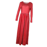 Women Casual 3/4 Sleeve Striped Pleated Long Maxi Dress Pockets Red L