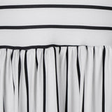 Women Casual 3/4 Sleeve Striped Pleated Long Maxi Dress Pockets White L