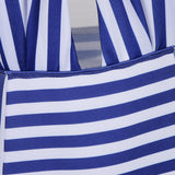 Vintage Striped One Piece Swimsuit Backless Halter Swimwear Blue White 2XL