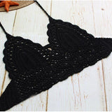 Women's Crochet Hollow Out Sleeveless Low Waist Bikini Tops Swimsuit Black