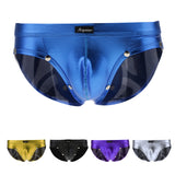 Men Shiny Leather Metallic Wet Look Briefs Underwear Underpant XXL Blue