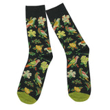 Casual Cotton Stockings Crew Socks Animal Patterns for Men Green Birds