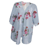 Summer Floral Prints Chiffon Cardigan Kimono Beachwear Top Bikini Cover Up Gray XL