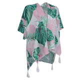 Women's Beach Cover Up Kimono Cardigan Tropical Leaves Blouse Shawl Top M