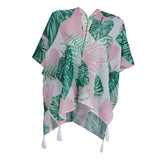 Women's Beach Cover Up Kimono Cardigan Tropical Leaves Blouse Shawl Top L