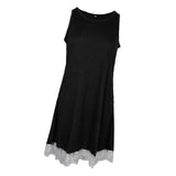 Women Casual Lace Hem Sleeveless Party Cocktail Beach Mini Dres L Black