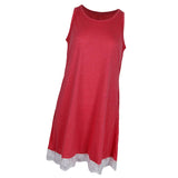 Women Casual Lace Hem Sleeveless Party Cocktail Beach Mini Dres L Red