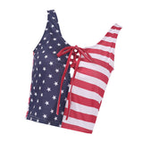 Women's USA American Flag Print Bandage Sleeveless Crop Vest Top T-Shirt S