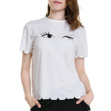 Womens White Cotton T Shirt Blinking Eye Prints Summer Tops Loose Fit M