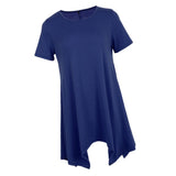 Womens Short Sleeve Loose Swing Tops Basic T Shirt Mini Dress L Royalblue