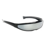 Futuristic Narrow Cyclops Color Mirrored Lens Visor Sunglasses Black Frame Silver Mirrored