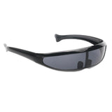 Futuristic Narrow Cyclops Color Mirrored Lens Visor Sunglasses Black Frame Black Mirrored