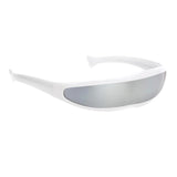 Futuristic Narrow Cyclops Color Mirrored Lens Visor Sunglasses White Frame Silver Mirrored