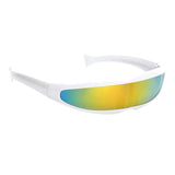 Futuristic Narrow Cyclops Color Mirrored Lens Visor Sunglasses White Frame Yellow Mirrored