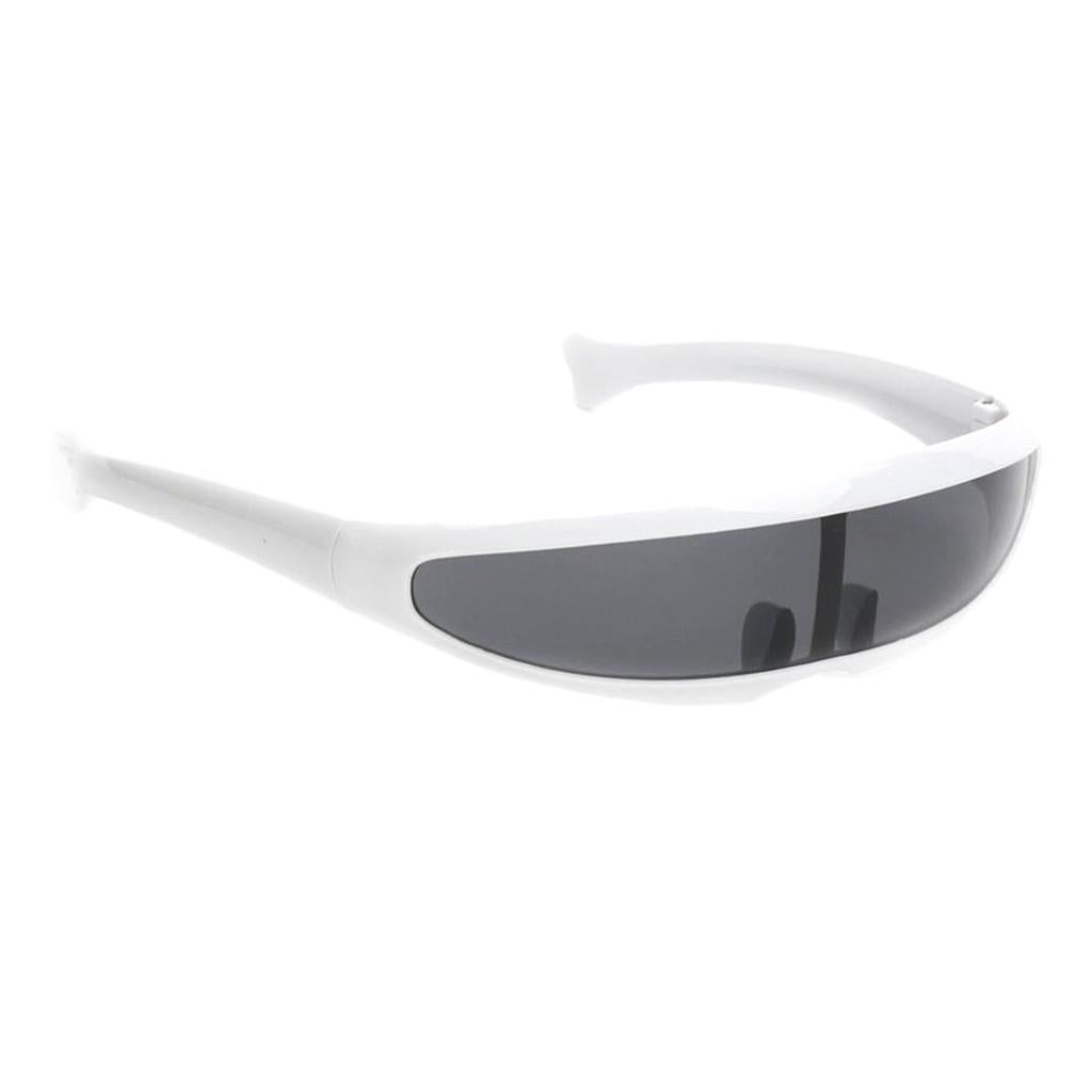 Maxbell  Futuristic Narrow Cyclops Color Mirrored Lens Visor Sunglasses White Frame Black Mirrored