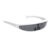 Futuristic Narrow Cyclops Color Mirrored Lens Visor Sunglasses White Frame Black Mirrored