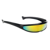 Futuristic Narrow Cyclops Color Mirrored Lens Visor Sunglasses Black Frame Yellow Mirrored