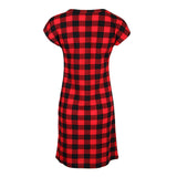 Women Casual Short Sleeve Dress Knee Length T-Shirt Dress with Pocket XL Red