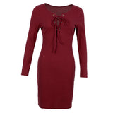 Maxbell Women Cross Open Front Lace Up Long Sleeve Bandage Bodycon Dress S Red