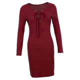 Maxbell Women Cross Open Front Lace Up Long Sleeve Bandage Bodycon Dress S Red