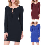 Maxbell Women Cross Open Front Lace Up Long Sleeve Bandage Bodycon Dress S Red