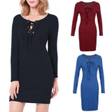 Maxbell Women Cross Open Front Lace Up Long Sleeve Bandage Bodycon Dress S Red