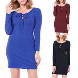 Maxbell Women Cross Open Front Lace Up Long Sleeve Bandage Bodycon Dress S Red