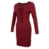 Maxbell Women Cross Open Front Lace Up Long Sleeve Bandage Bodycon Dress S Red